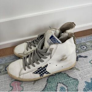 White and Gray High-Top Sneakers